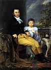 Famous Dog Paintings - Portrait of a Prominent Gentleman with his Daughter and Hunting Dog
